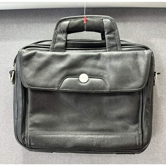 Dell Deluxe Leather Laptop Computer Carry-on Bag Black Briefcase